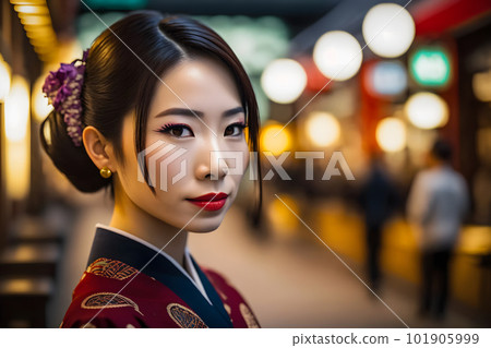 Portrait of a Japanese woman in national clothes. Neural network AI generated art Portrait of a Japanese woman in national clothes. Neural network AI generated art 101905999
