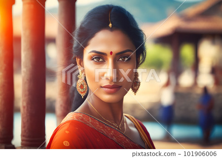 Beautiful indian girl. Young hindu woman. Neural network AI generated art Beautiful indian girl. Young hindu woman. Neural network AI generated art 101906006