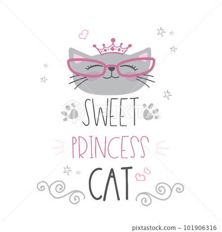 Cute cat head with crown and lettering -sweet princess cat 101906316