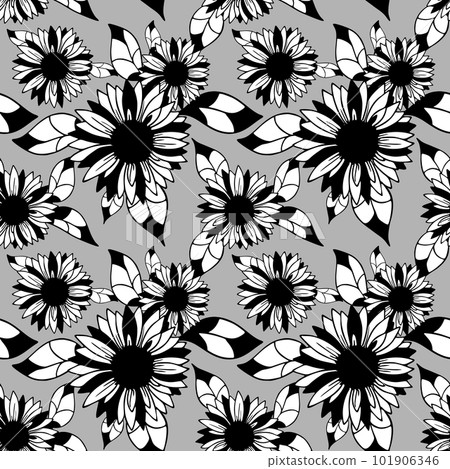 seamless background of large black and white inflorescences on a gray background, texture, design seamless background of large black and white inflorescences on a gray background, texture, design 101906346
