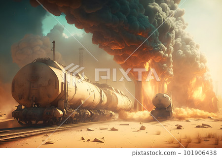 explosion of wagons at the railway station. Neural network AI generated art explosion of wagons at the railway station. Neural network AI generated art 101906438