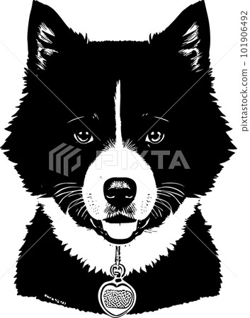graphic black and white drawing dog, monochrome graphics, logo 101906492