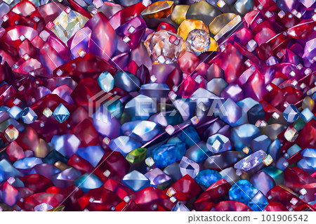 Many small ruby and diamond stones, luxury background. Neural network AI generated art 101906542