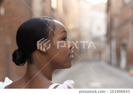 Portrait of turist woman dressed in white getting to know Europe, Ferrara. Italy Portrait of turist woman dressed in white getting to know Europe, Ferrara. Italy 101906643