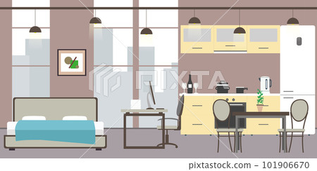Empty Studio apartment with big windows Empty Studio apartment with big windows 101906670