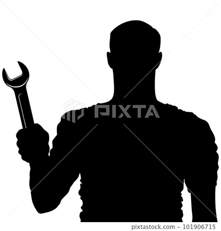 Handyman silhouette with a wrench in his hand Handyman silhouette with a wrench in his hand 101906715