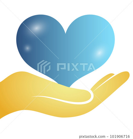 Heart in hand in the colors of the Ukrainian flag Heart in hand in the colors of the Ukrainian flag 101906716