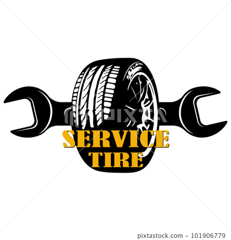 Car tires black silhouette and wrench symbol Car tires black silhouette and wrench symbol 101906779