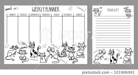 Weekly planner and to do list with cute cats Weekly planner and to do list with cute cats 101906991