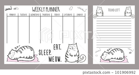 Weekly planner and to do list with cute funny fat cats Weekly planner and to do list with cute funny fat cats 101906992