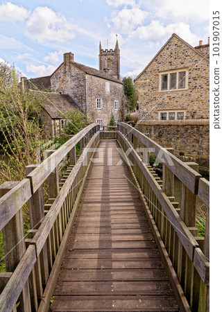 Pretty cottages and the Mells River at Nunney Pretty cottages and the Mells River at Nunney 101907015