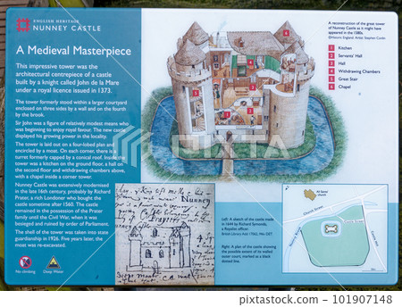 Nunney Castle sign, Somerset, England - United Kingdom 101907148