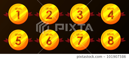 Game gold badges with level number. For game, user interface, banner, application, interface, slots, game development. Game gold badges with level number. For game, user interface, banner, application, interface, slots, game development. 101907386