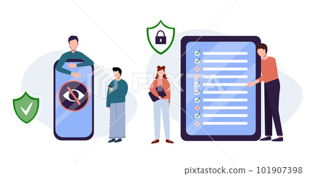 Parental control. Parental control software, parental advisory music, kids digital content metaphors. Vector isolated concept metaphor illustrations 101907398