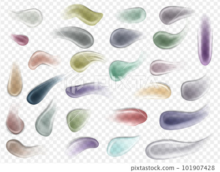 Cream smears. Scrub and gel smears swatch set. Cosmetics product. Realistic 3d skin care products swatches vector set 101907428