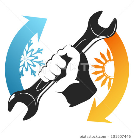Wrench in hand, arrows and snowflake sun Wrench in hand, arrows and snowflake sun 101907446