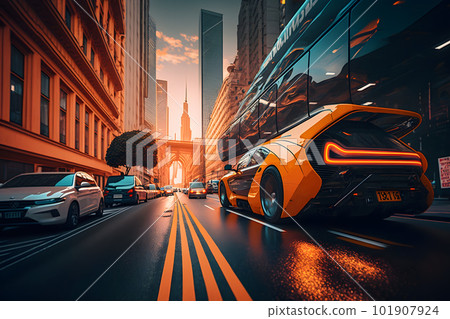 Futuristic electric car, taxi of the future. Neural network AI generated art 101907924