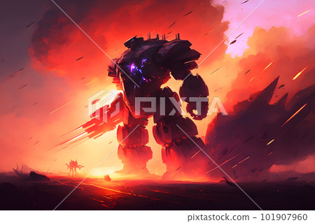 Post apocalypse concept, uprising of robots, battle of man and cyborg. Neural network AI generated art Post apocalypse concept, uprising of robots, battle of man and cyborg. Neural network AI generated art 101907960