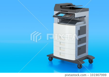 Office multifunction printer MFP on blue background, 3D rendering 101907999