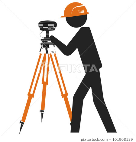 A surveyor in a helmet stands at a geodesic device A surveyor in a helmet stands at a geodesic device 101908159