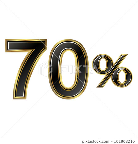 Discount minus 70 percent, golden shiny numbers symbol element. Special offer price reduction message promotion store design 101908210