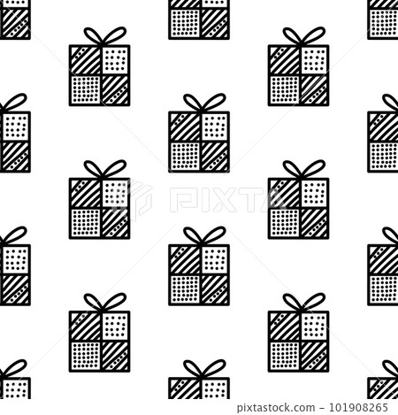 Seamless pattern made from doodle gift boxes with bow. Isolated on white background. Vector stock illustration. 101908265