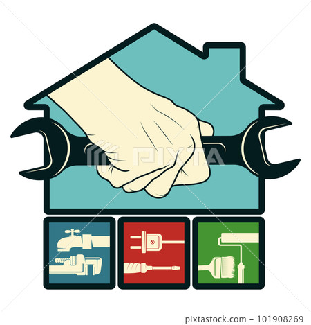 Wrench in hand symbol. Different types of work in the house 101908269