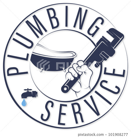 Wrench in plumbing hand, symbol of bathroom sinks Wrench in plumbing hand, symbol of bathroom sinks 101908277