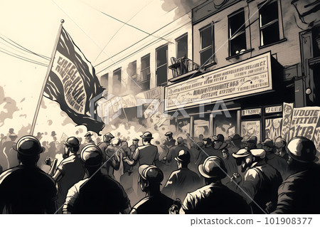 The crowd riots in the street, protests. Neural network AI generated art 101908377