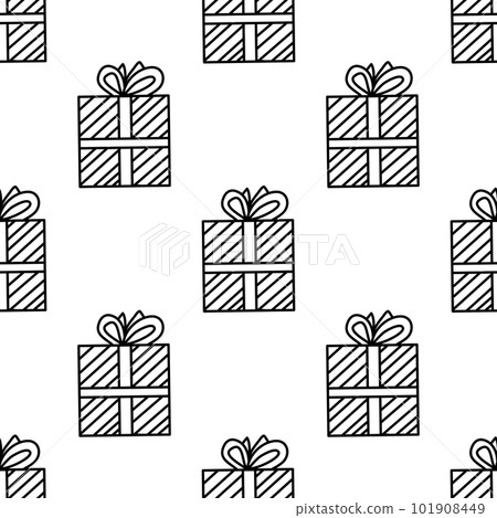 Seamless pattern made from doodle gift boxes with bow. Isolated on white background. Vector stock illustration. Seamless pattern made from doodle gift boxes with bow. Isolated on white background. Vector stock illustration. 101908449