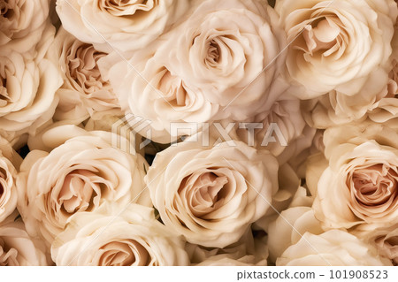 Floral beige roses seamless pattern. Template for fabrics, textiles, paper, wallpaper, interior decoration. Generative AI illustration Floral beige roses seamless pattern. Template for fabrics, textiles, paper, wallpaper, interior decoration. Generative AI illustration 101908523