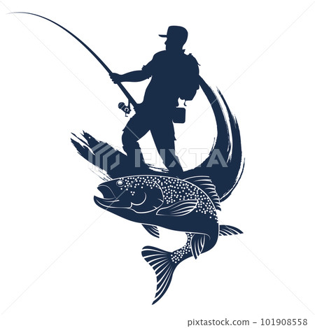 Fisherman fishing on blue wave 101908558