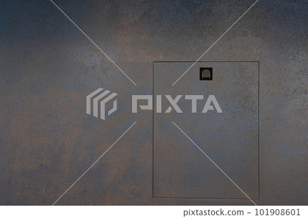 Fire hose cabinet, Fire equipment box, walkway area in modern building, minimal design. 101908601