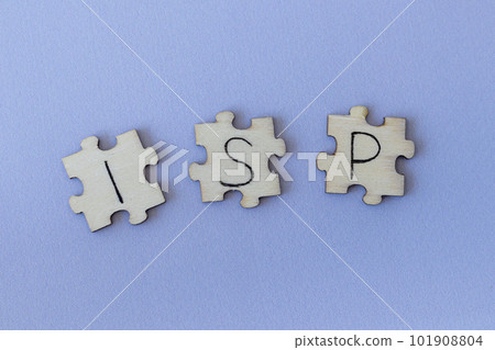 The acronym ISP, which stands for Internet Service Provider. The letters written on the puzzles. 101908804
