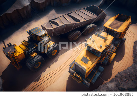 Open pit mine, extractive industry for coal. Big yellow mining truck machinery for coal quarry. Neural network AI generated art Open pit mine, extractive industry for coal. Big yellow mining truck machinery for coal quarry. Neural network AI generated art 101908895