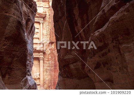 View of the Al-Khazneh Palace or Treasury in Petra, Jordan. View of the Al-Khazneh Palace or Treasury in Petra, Jordan. 101909220