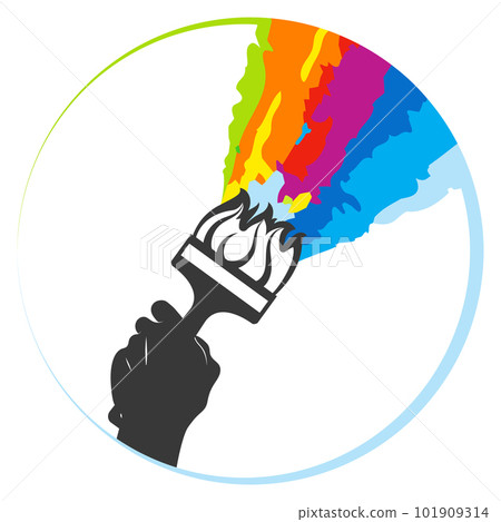 Brush with color paint splashes in hand symbol 101909314