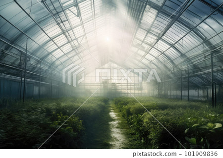 Growing organic products in modern greenhouse. Generative AI 101909836