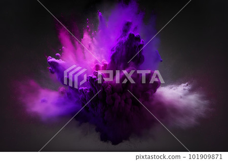 Explosion of purple and violet color paint powder on black background. Neural network AI generated art 101909871