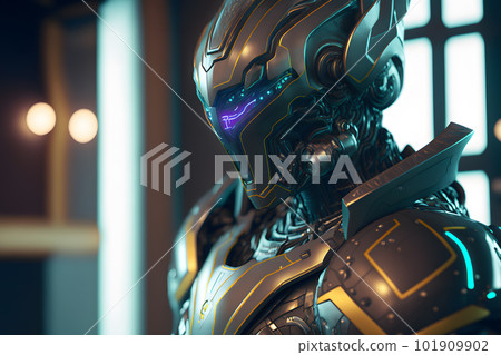 Modern futuristic male humanoid robot with metal outfit. Neural network AI generated art 101909902