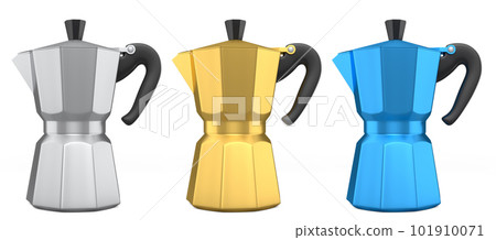 Italian geyser coffee maker a la moka on white background. 101910071