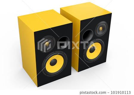 Hi-fi speakers with loudspeakers for sound recording studio on white background. 101910113