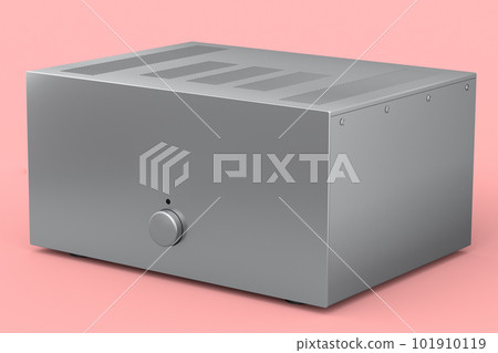 HiFi system with turntable and amplifier for home theater on pink background. 101910119