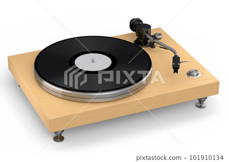 Vinyl record player or DJ turntable with retro vinyl disk on white background. 101910134