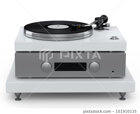 Vinyl record player or DJ turntable with retro vinyl disk on white background. 101910135