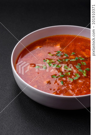 Delicious fresh Ukrainian borscht with beets, carrots and cabbage Delicious fresh Ukrainian borscht with beets, carrots and cabbage 101910371