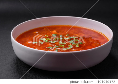 Delicious fresh Ukrainian borscht with beets, carrots and cabbage Delicious fresh Ukrainian borscht with beets, carrots and cabbage 101910372