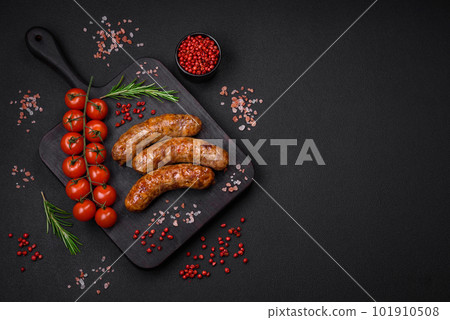 Delicious fried grilled sausages with salt, spices and herbs Delicious fried grilled sausages with salt, spices and herbs 101910508