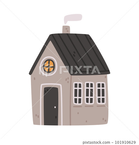 Small House with Roof and Windows as Sweet Cozy Home Vector Illustration 101910629