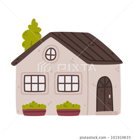 Small House with Roof and Windows as Sweet Cozy Home Vector Illustration 101910635